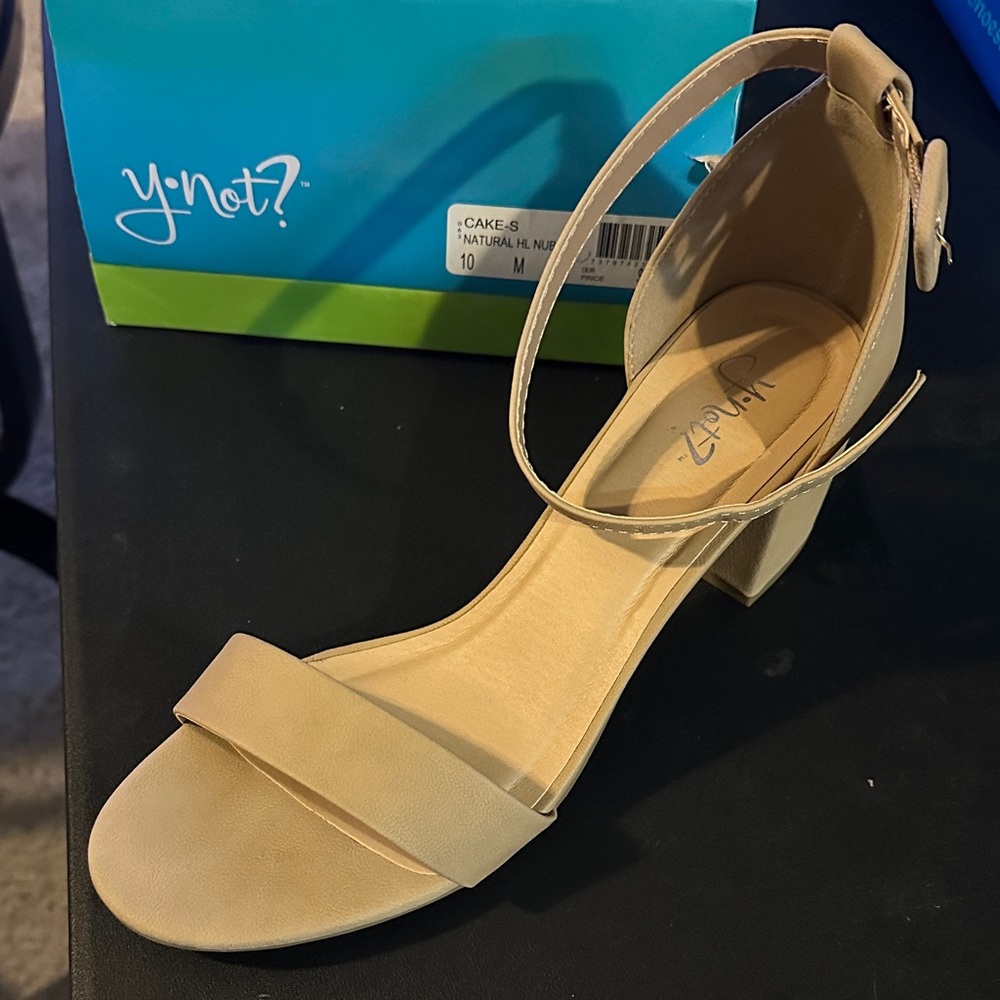 Y-Not? Beige Block Heel Sandals